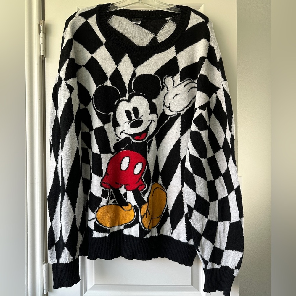 Disney Black and White Mickey Mouse Crewneck Sweater - Picture 1 of 4